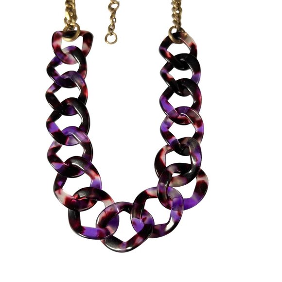 J.Crew Chunky Purple Marbled Acrylic Chain Link Necklace With Brass Tone… - Picture 3 of 9